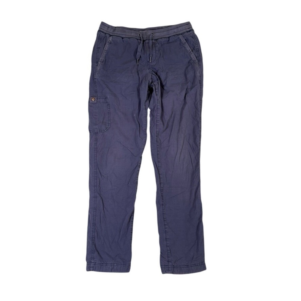 LL Bean Ripstop Cargo Pants Mens Small Tall Faded Navy Blue Drawstring Straight